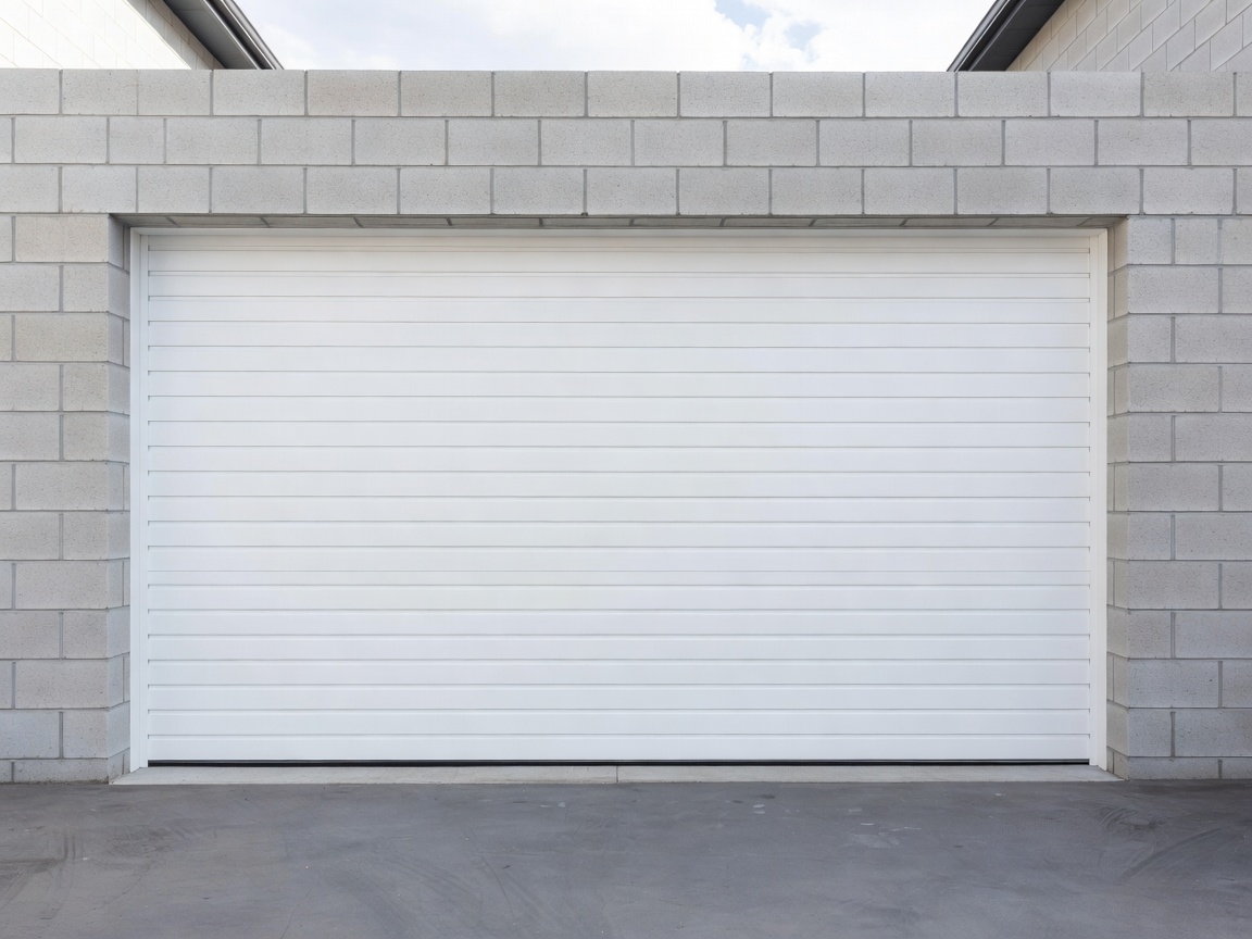 White insulated sectional garage door installed in residential garage